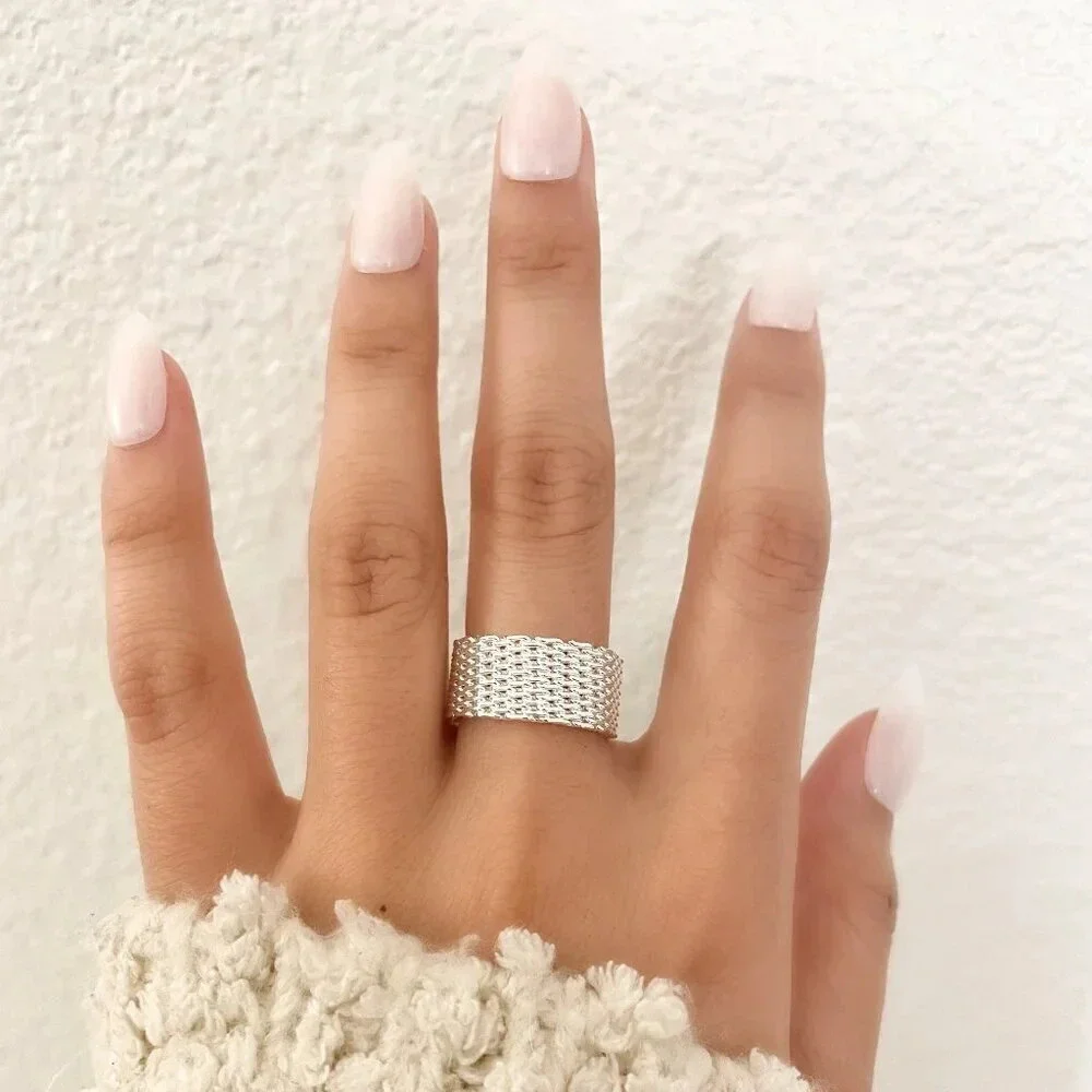 925 Sterling Silver Mesh Ring Weave Ring Woven Ring Band Everyday Ring
